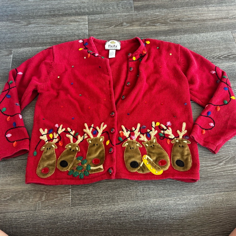 Tiara Bright Red Embellished Holiday Cardigan